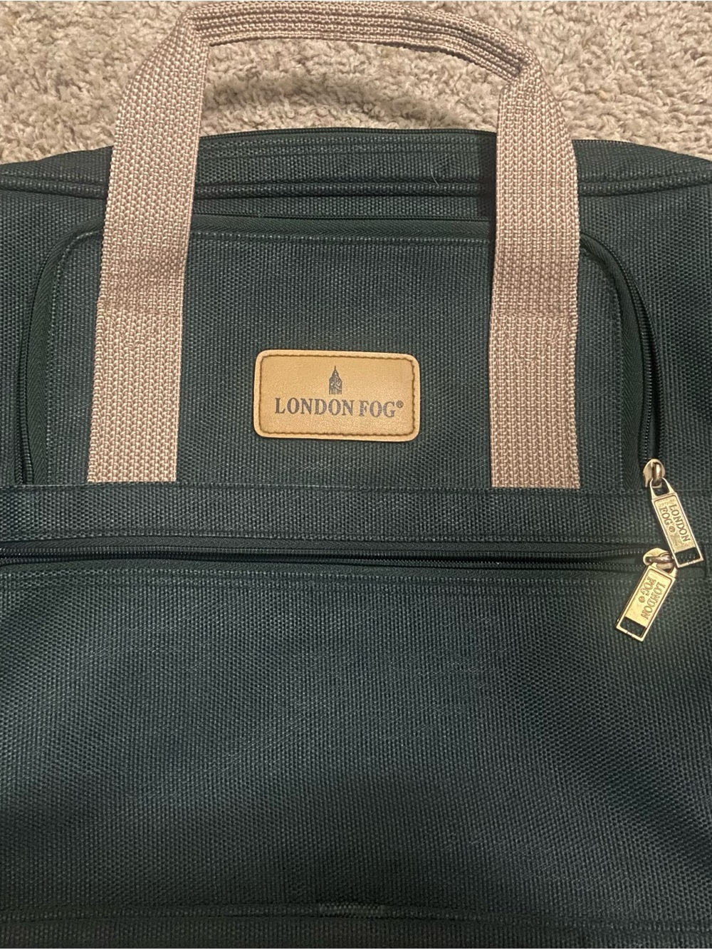 London Fog Black Laptop Bag with Tan Handles